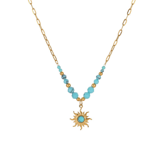 Wholesale Women's Fashionable Turquoise Necklace With Heart Rhombus Geometric Shapes Stainless Steel Electroplated