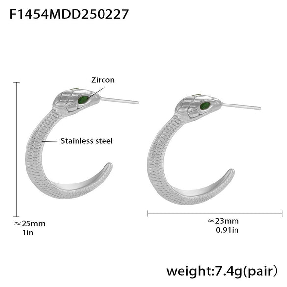 Wholesale Women's Ferris Wheel Frenchstyle Snakeshaped Geometric Green Zircon Stainless Steel Goldplated Earrings