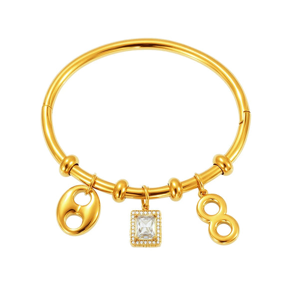 Wholesale Women's Ferris Wheel Multiaccessory Pig Nose 8Shaped Zircon Stainless Steel 18K Gold Plated Fashion Geometric Bracelet