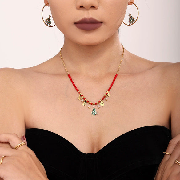 Wholesale Women's Ferris Wheel Plants And Flowers Style Stainless Steel 18K Gold Plated Enamel Glazed Zircon Necklace And Earrings Set