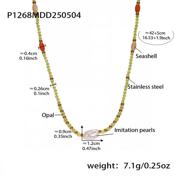 Wholesale Women's Ferris Wheel Retro Stacked Necklace With Natural Stone Cat's Eye Shell Imitation Pearl Geometric Stainless Steel Pendant Electroplated