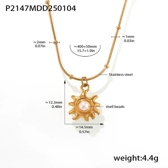 Wholesale Women's Ferris Wheel Sunflower Beads Stainless Steel Clavicle Necklace With Geometric Pattern 18K Gold Electroplated