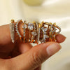Wholesale Women's Fine Inlaid Zircon White Zirconium Stainless Steel Ring With Geometric The Crown Rhombus Patterns 18K Gold Plated