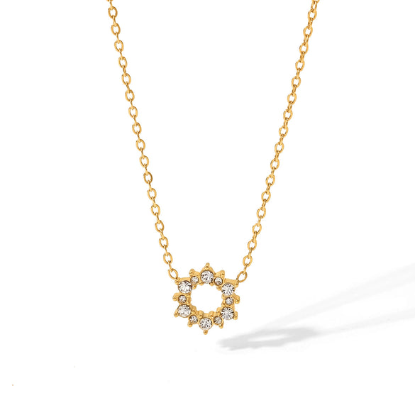 Wholesale Women's Fine Necklace Stainless Steel Titanium Steel Pendant Inlaid White Irregular Round Zircon Geometric Electroplated