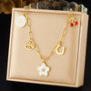 Wholesale Women's Floral Stainless Steel Electroplated Round Cross Pendant Necklace With Diamond Cherry Eye