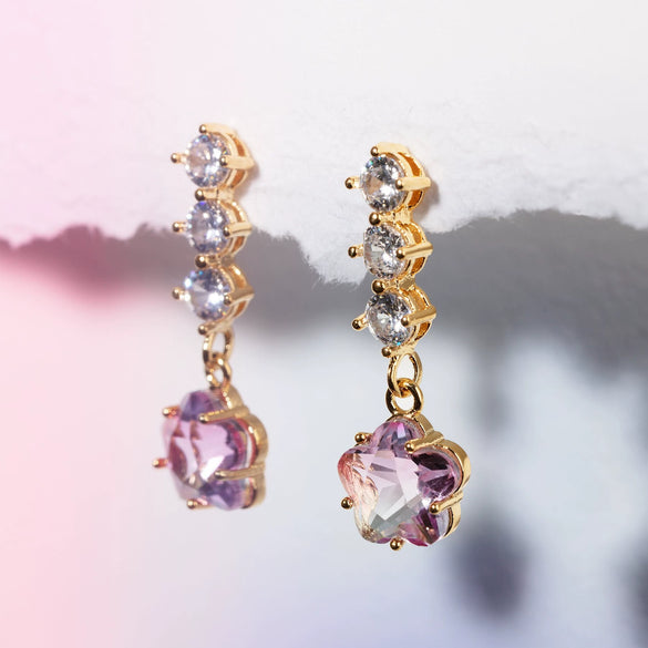 Wholesale Women's Flower Earrings Brass Star Pattern Microinlaid Zircon Diamond Design