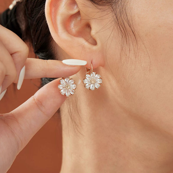 Wholesale Women's Flower Earrings Copper Glass Inlay Versatile Style