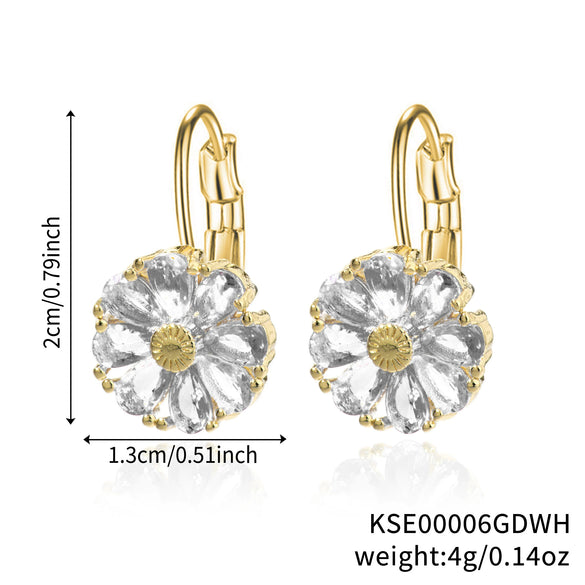 Wholesale Women's Flower Earrings Copper Glass Inlay Versatile Style