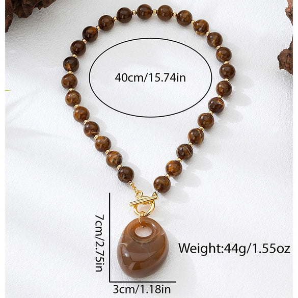 Wholesale Women's Flower Patterned Acrylic And Zinc Alloy Beaded Necklace With Electroplating
