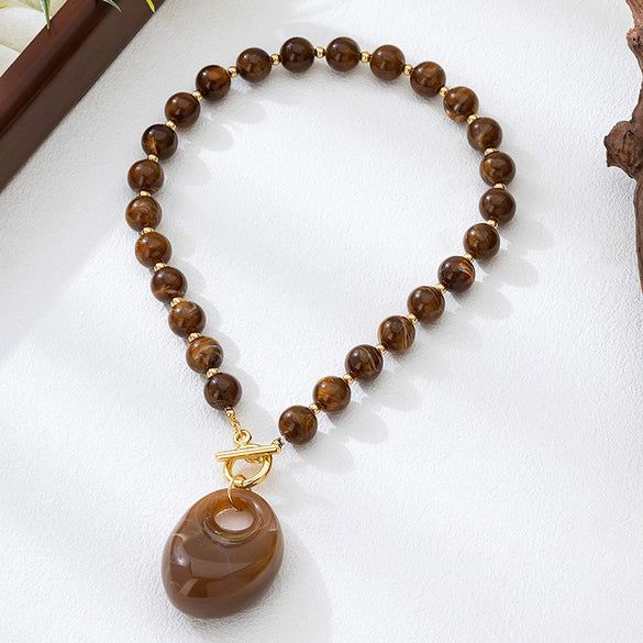 Wholesale Women's Flower Patterned Acrylic And Zinc Alloy Beaded Necklace With Electroplating