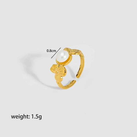Wholesale Women's Flower Ring Stainless Steel With 18K Gold Inlay And Round Natural Stone Pvdp Furnace Real Gold Treatment
