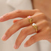 Wholesale Women's Flower Ring Stainless Steel With 18K Gold Inlay And Round Natural Stone Pvdp Furnace Real Gold Treatment