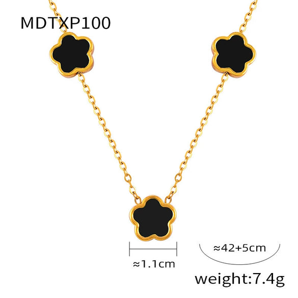 Wholesale Women's Flower Shape Jewelry Set Inlaid With White Sea Shell Acrylic Titanium Steel Ochain Electroplated
