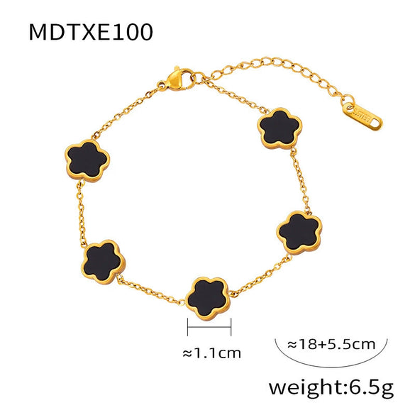 Wholesale Women's Flower Shape Jewelry Set Inlaid With White Sea Shell Acrylic Titanium Steel Ochain Electroplated