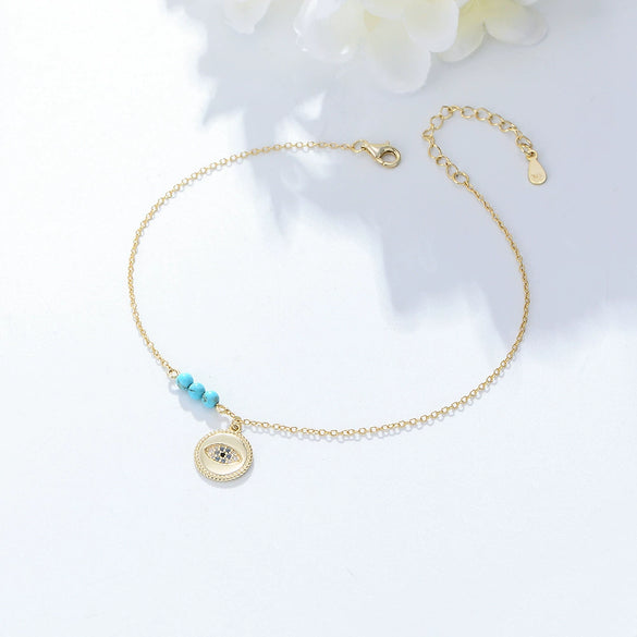 Wholesale Women's Foot Accessories Sterling Silver Devil's Eye Turquoise Diamondencrusted