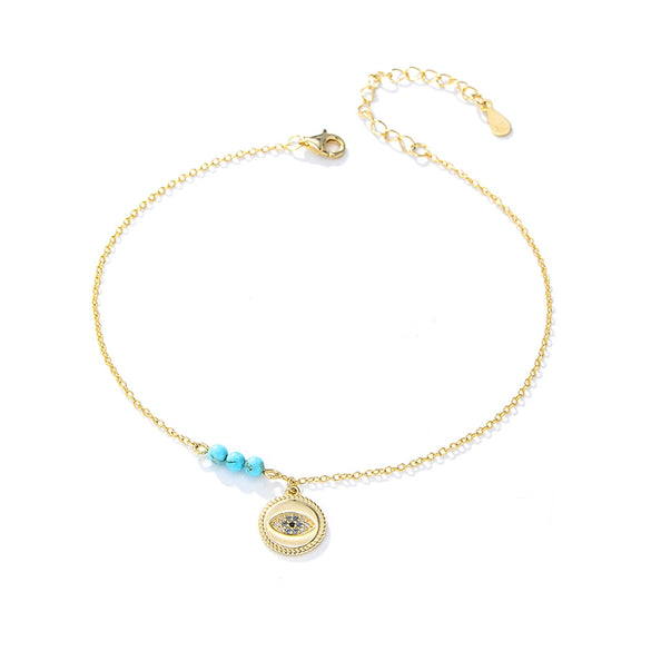 Wholesale Women's Foot Accessories Sterling Silver Devil's Eye Turquoise Diamondencrusted