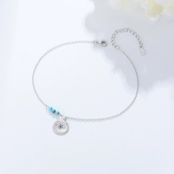 Wholesale Women's Foot Accessories Sterling Silver Devil's Eye Turquoise Diamondencrusted