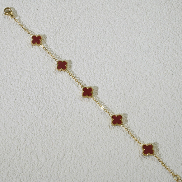 Wholesale Women's Fourleaf Clover Bracelet With Floral And Leaf Patterns Made Of Titanium Steel And Goldplated