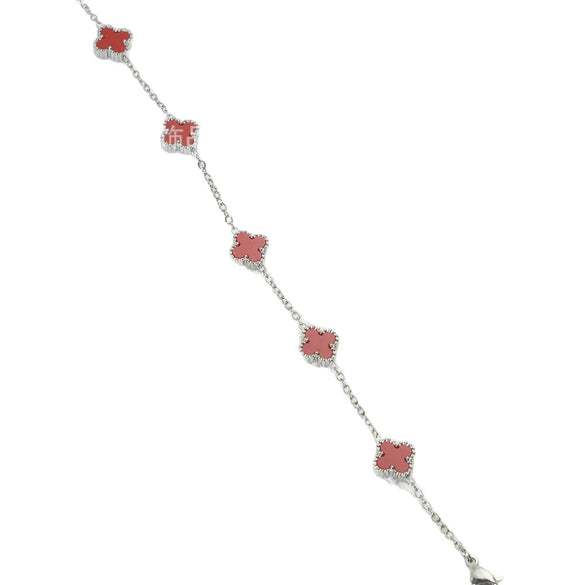 Wholesale Women's Fourleaf Clover Bracelet With Floral And Leaf Patterns Made Of Titanium Steel And Goldplated