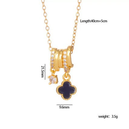 Wholesale Women's Fourleaf Clover Pendant Necklace In Light Luxury Style With Copper Inlaid Zircon And Titanium Steel O Word Chain Electroplated