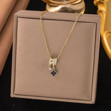 Wholesale Women's Fourleaf Clover Pendant Necklace In Light Luxury Style With Copper Inlaid Zircon And Titanium Steel O Word Chain Electroplated