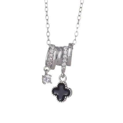 Wholesale Women's Fourleaf Clover Pendant Necklace In Light Luxury Style With Copper Inlaid Zircon And Titanium Steel O Word Chain Electroplated
