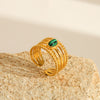 Wholesale Women's French Court Style Open Ring Titanium Steel Natural Malachite Hollow Geometric Electroplated