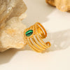 Wholesale Women's French Court Style Open Ring Titanium Steel Natural Malachite Hollow Geometric Electroplated