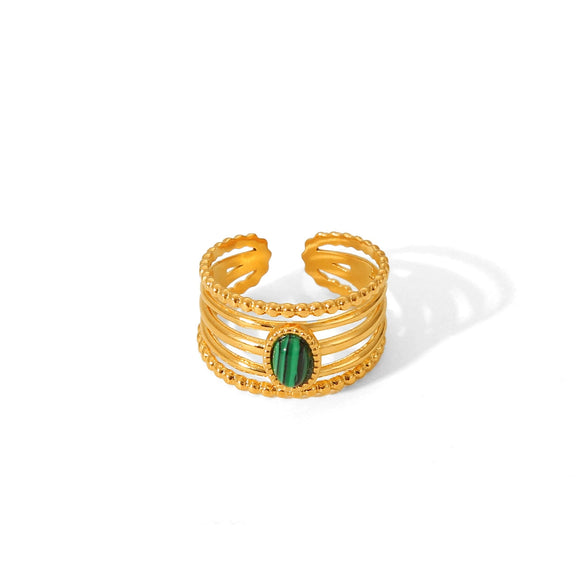 Wholesale Women's French Court Style Open Ring Titanium Steel Natural Malachite Hollow Geometric Electroplated