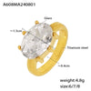 Wholesale Women's French Court Style Oval Glass Stone Ring In Titanium Steel Plated With 18K Gold And Geometric Design