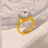 Wholesale Women's French Court Style Oval Glass Stone Ring In Titanium Steel Plated With 18K Gold And Geometric Design