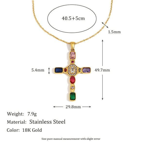 Wholesale Women's French Retro Cross Square Pendant Stainless Steel And Titanium Steel Geometric Necklace With 18K Gold Plated Electroplating