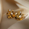 Wholesale Women's French Retro Elegant Fashion Exquisite Microinlaid Zircon Imitation Pearl Flower Stainless Steel Electroplated Bow Tie Earrings