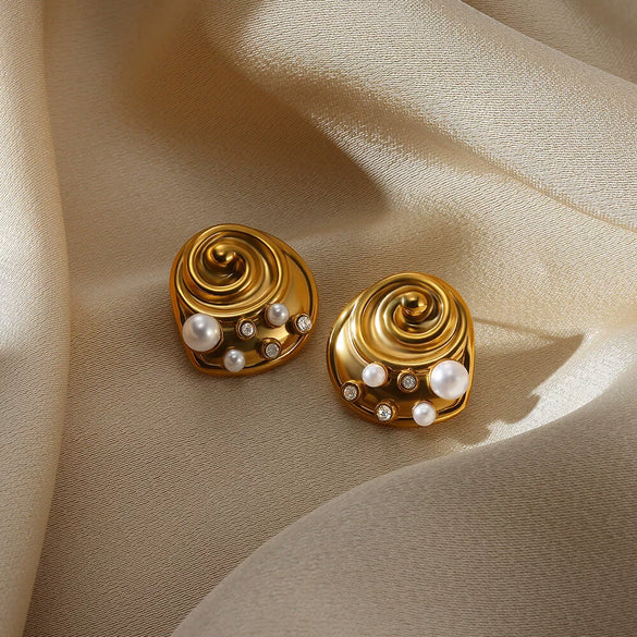 Wholesale Women's French Retro Elegant Fashion Exquisite Microinlaid Zircon Imitation Pearl Flower Stainless Steel Electroplated Bow Tie Earrings