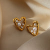 Wholesale Women's French Retro Elegant Fashion Exquisite Microinlaid Zircon Imitation Pearl Flower Stainless Steel Electroplated Bow Tie Earrings