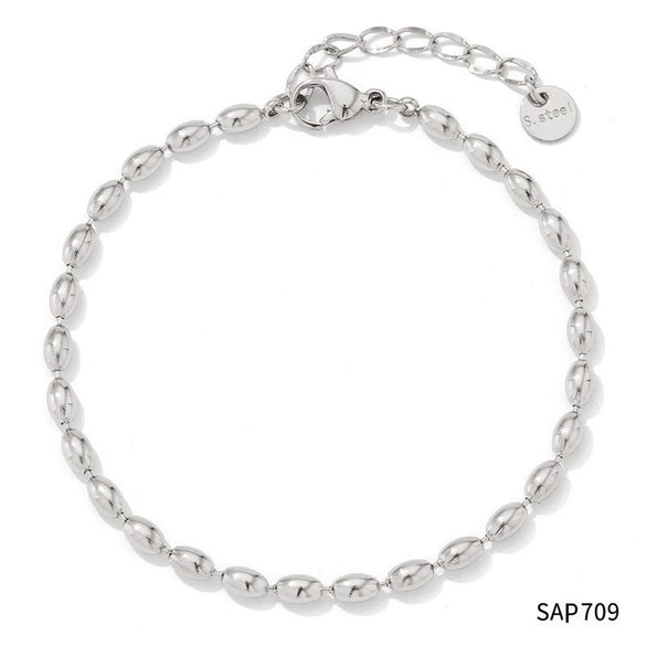 Wholesale Women's French Retro Exquisite Stainless Steel Bracelet With Oval Gold Beads Olive Beads And Geometric Pattern Chain Electroplated
