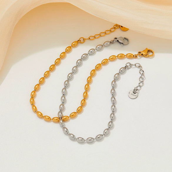 Wholesale Women's French Retro Exquisite Stainless Steel Bracelet With Oval Gold Beads Olive Beads And Geometric Pattern Chain Electroplated