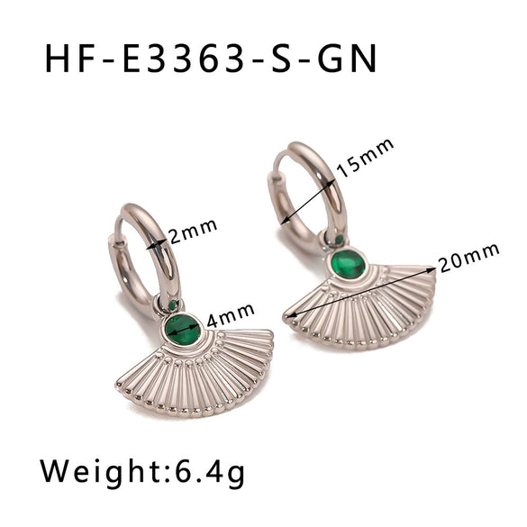 Wholesale Women's French Retro Fan Shaped Fishtail Earrings In Stainless Steel With 18K Gold Plated Geometric And Leaf Pattern