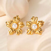 Wholesale Women's French Retro Flower Titanium Steel Earrings With Electroplating Design