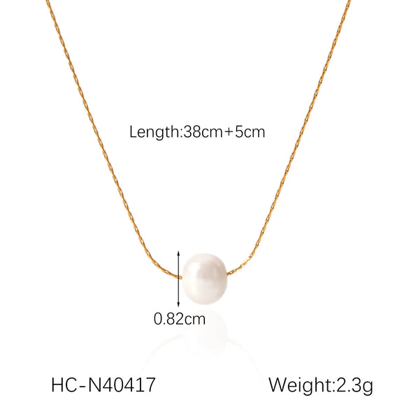 Wholesale Women's French Retro Freshwater Pearl Beaded Stainless Steel Clavicle Chain With Geometric Pattern And Electroplating