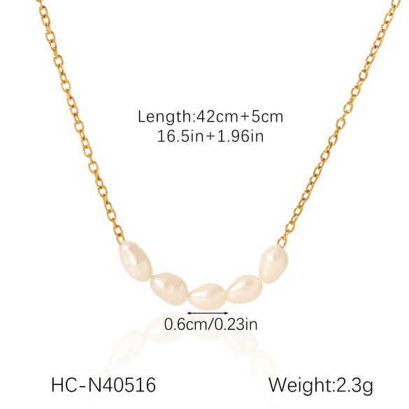 Wholesale Women's French Retro Freshwater Pearl Beaded Stainless Steel Clavicle Chain With Geometric Pattern And Electroplating