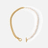 Wholesale Women's French Retro Freshwater Pearl Necklace Stainless Steel Titanium Steel Cuban Chain Electroplating Jewelry