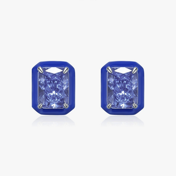 Wholesale Women's French Retro Geometric S925 Silver Earrings With Imitation Diamond And Enamel Shine