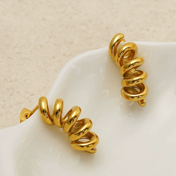 Wholesale Women's French Retro Geometric Spiral Stainless Steel Electroplated Earrings