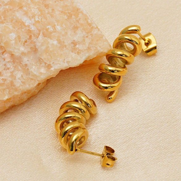 Wholesale Women's French Retro Geometric Spiral Stainless Steel Electroplated Earrings