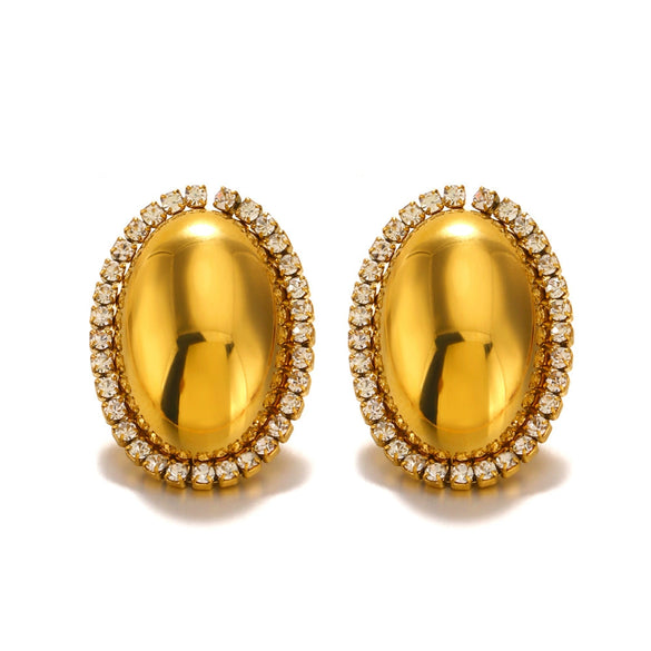Wholesale Women's French Retro Geometric Stainless Steel Oval Full Diamond Earrings With Smooth Polished And Electroplating Treatment