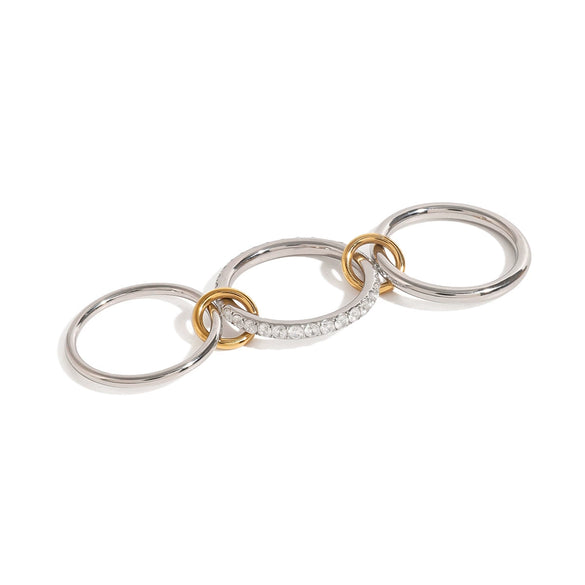 Wholesale Women's French Retro Geometric Stainless Steel Ring With Gold And Silver Color Matching And Electroplating