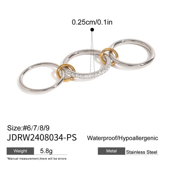 Wholesale Women's French Retro Geometric Stainless Steel Ring With Gold And Silver Color Matching And Electroplating