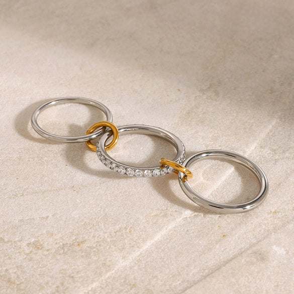 Wholesale Women's French Retro Geometric Stainless Steel Ring With Gold And Silver Color Matching And Electroplating