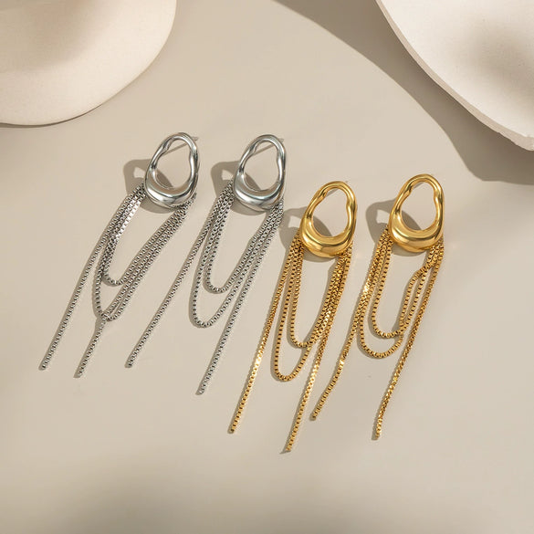 Wholesale Women's French Retro Geometric Tassel Earrings Stainless Steel Electroplated Light Luxury High End Non Fading Waterproof Accessories
